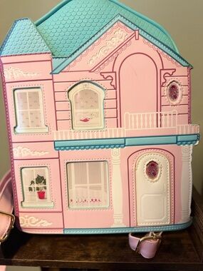 💖 Barbie x Her Universe Dreamhouse Mini Backpack Purse – Pink Blue Dollhouse Bag